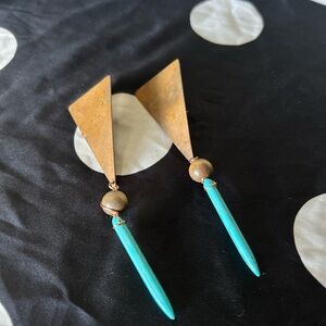 Geometric Brass and Turquoise Earrings